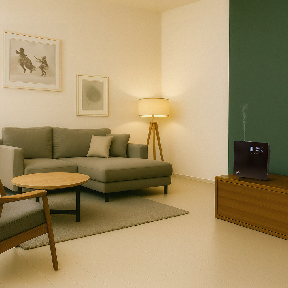 Nēbu HVAC scent diffuser in a living room